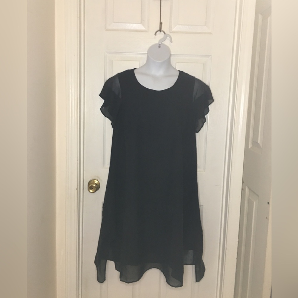 ESTELLE Silk & Linen Flutter Sleeve Swing Dress